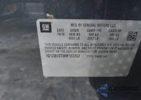 2017 Chevrolet Malibu Ls из США, поврежденный, VIN 1G1ZB5ST0HF163352